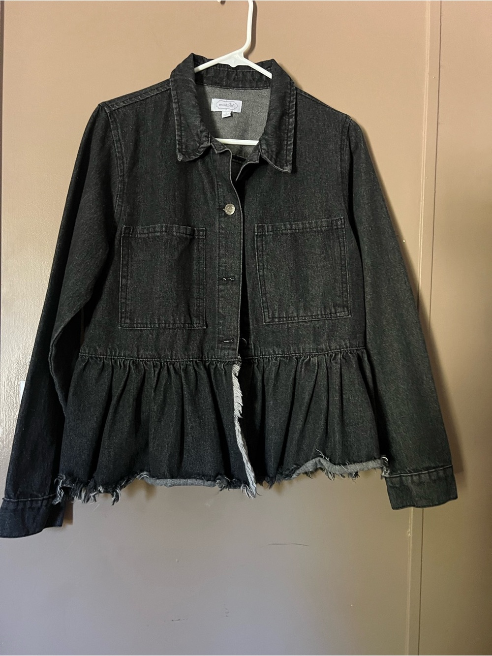 Mud Pie Black Peplum Hem Denim Jacket